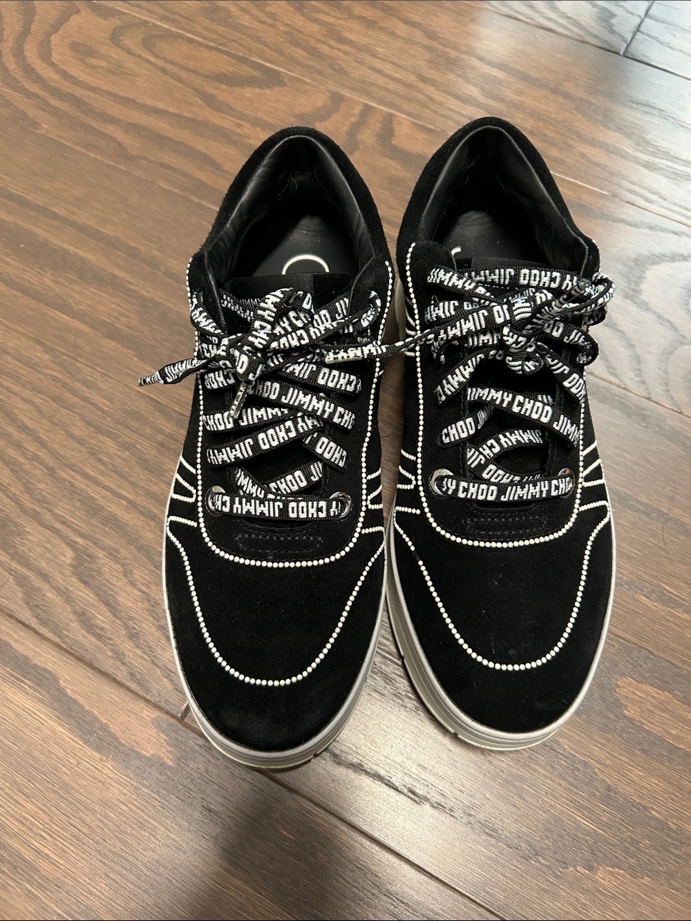 Jimmy Choo Black Suede Low-Top Sneakers with Branded Laces